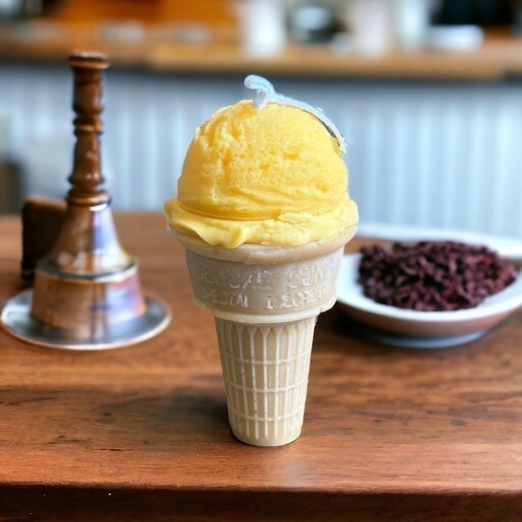 ⚠️SALE Candle / Handmade Yellow Ice Cream Cone Shaped Soy Wax Candle SEND OFFERS - Picture 4 of 5